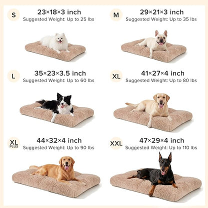 JOEJOY Large Dog Bed Crate Pad, Deluxe Plush Washable Dog Beds Fulffy Soft Kennel Pad Anti-Slip Pet Sleeping Mat for Extra Large Medium Small Dogs, 47" x 29", Beige