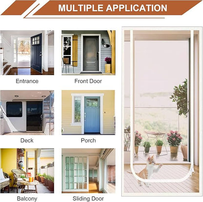 Dixutzi Reinforced Cat Screen Door Fits Door Size 38''x 82'', Heavy Duty Pets Proof Screen Door with Zipper, Prevent Dogs Cats Running Out from Home (White)