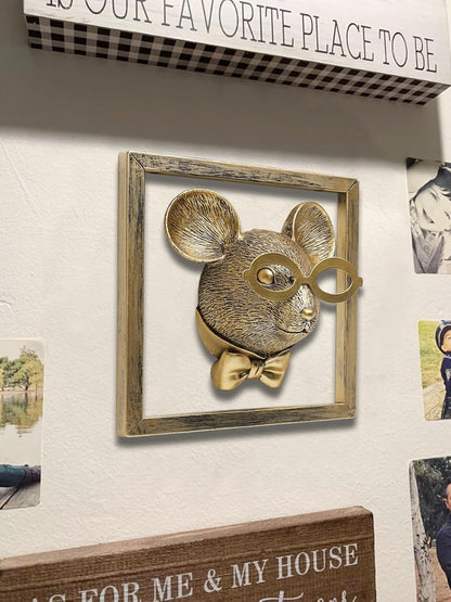 Animal Heads Wall Decor (Includes Metal Frame) Resin Animals Sculptures Head Wall Hanging Decoration Gold vintage Wall Sculpture for Living Room Bedroom Office(Rat)