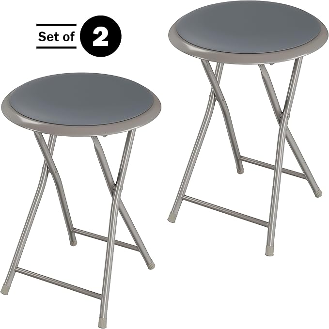 Lavish Home Folding Bar Stools - Set of 2 Heavy-Duty 18-Inch Stool - 225lb Capacity and Padded Seats for Dorm, Recreation or Game Room (Gray)