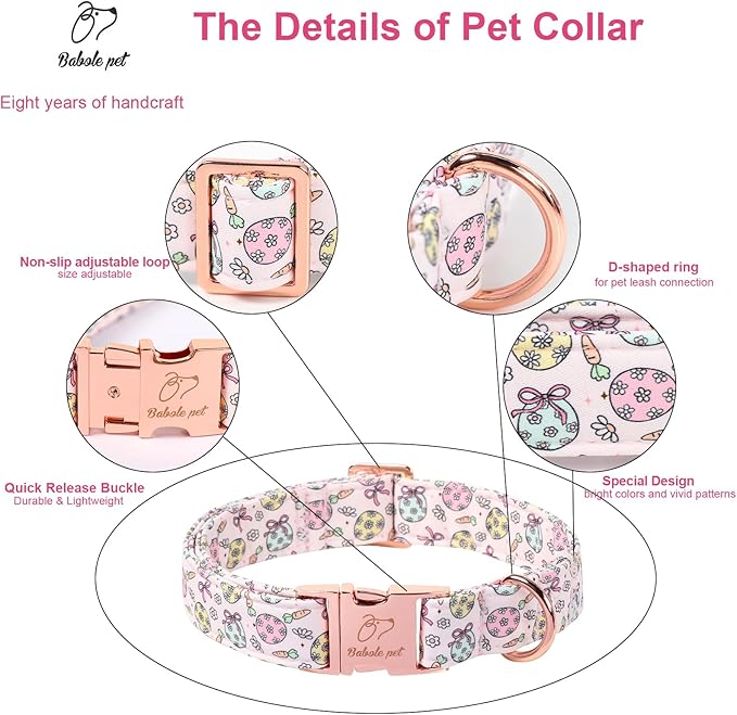 Easter Dog Collar, Pastel Floral Egg Easter Collars for Small Dogs, Cute Girly Spring Holiday Dog Collars, Adjustable Heavy Duty Female Pet Collar with Metal Buckle S