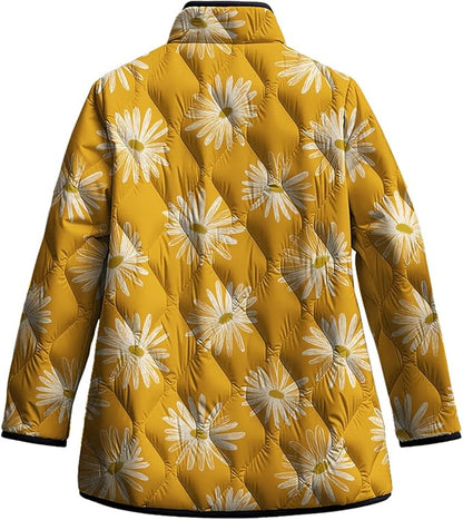 LIZALIG Women's Cropped Puffer Jacket Lightweight Floral Print Long Sleeve Padded Quilted Puffy Cardigan Coat