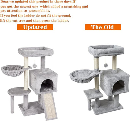 FISH&NAP Cute Cat Tree Kitten Cat Tower for Indoor Cat Condo Sisal Scratching Posts with Jump Platform Cat Furniture Activity Center Play House Grey
