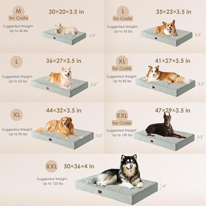 EHEYCIGA Orthopedic XL Dog Beds for Extra Large Dogs with Removable Washable Cover, Greyish Green, 44x32