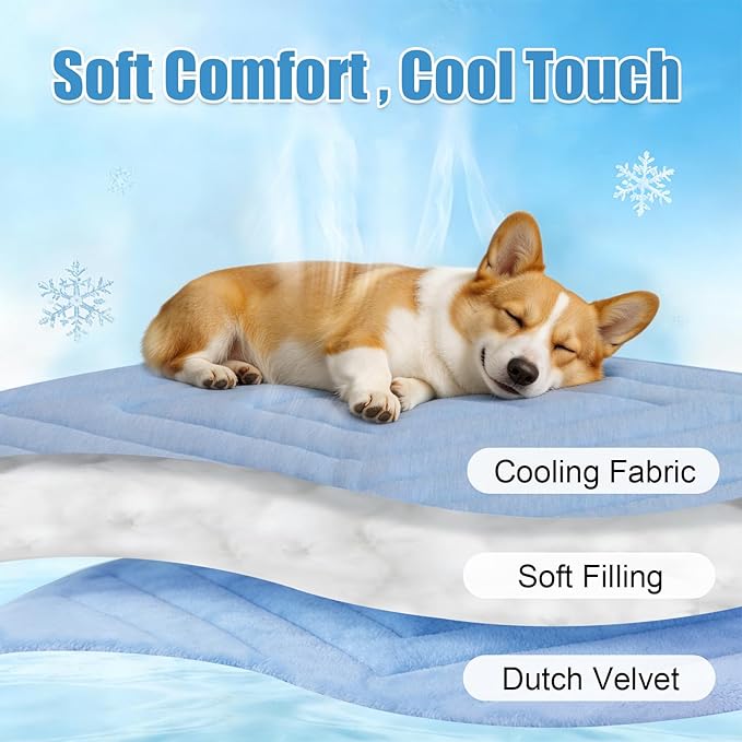 Dog Cooling Mat Self Coolings Foldable Cooling Pad for Dog in Summer Coolings Mat for Dogs and Cats Machine Washable (Rectangle,Blue, Large-48 L x 28" W)
