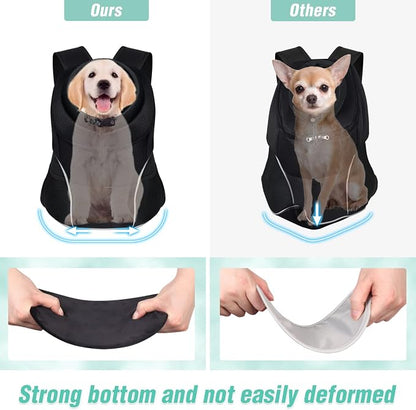 YUDODO Dog Front Carrier Backpack, Adjustable Breathable Dog Backpack | Ventilated, Safety Belt, Lightweight, Reflective Strip, Pocket Storage, For Walking Hiking Outdoor, Jet Black, L