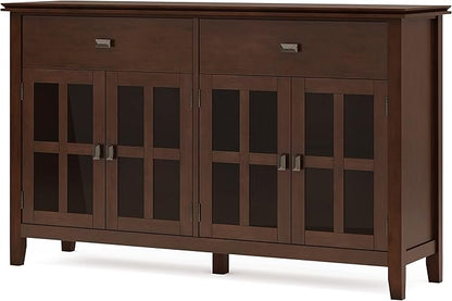 SIMPLIHOME Artisan Buffet - 60 inch Wide Solid Wood 4-Door Sideboard Buffet in Russet Brown, Transitional Storage Cabinet for Dining Room or Kitchen with Adjustable Shelves and Square Knobs