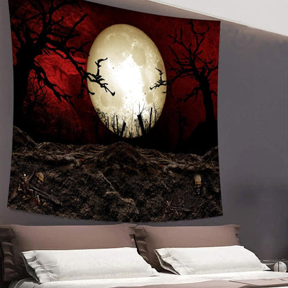 SHRAPHY Full Moon Tapestry 60x60 Inches Moon Horror Cemetery Scarlet Sky Tapestry Event Bedroom Home Decor GTLSUH1207