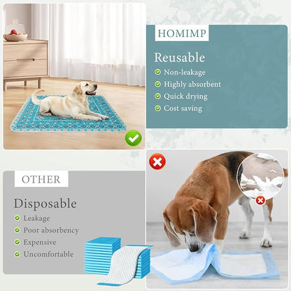 Homimp Washable Pee Pads for Dogs,Extra Large 2 Pcs Reusable Puppy Pads Waterproof,Absorbent and Leakproof Dog Pee Pads,Non Slip Puppy Training Pads,Pet Mat for Floor,Crate,Couch,Whelping,Blue 48"x48"
