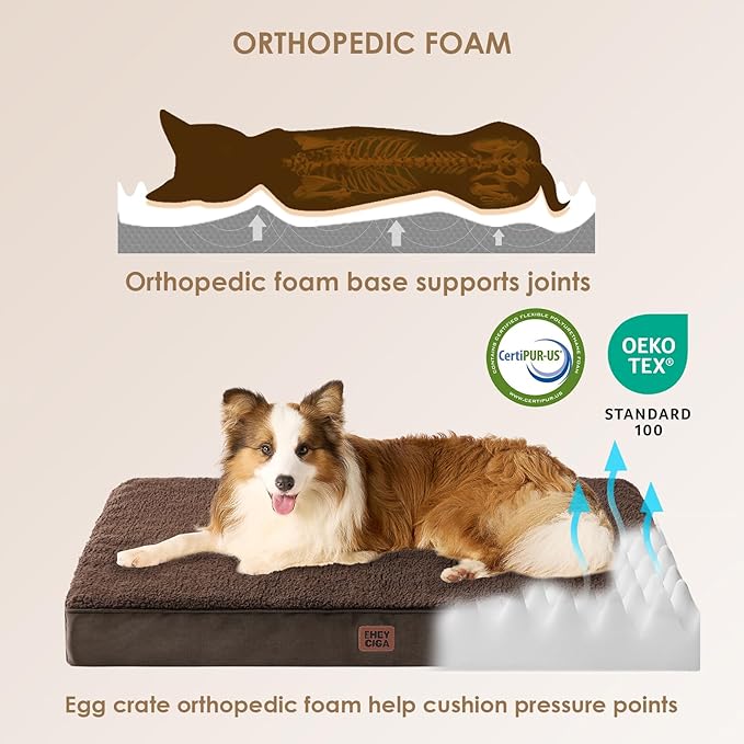 EHEYCIGA Orthopedic Dog Beds for Large Dogs with Removable Washable Cover, Brown, 36x27