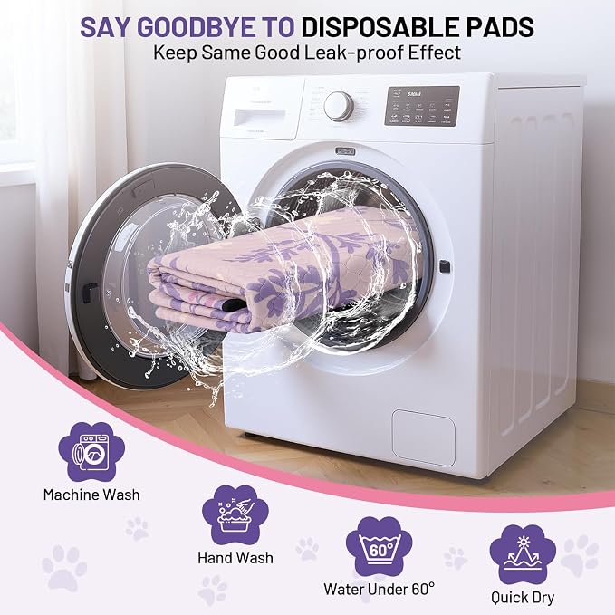 Washable Dog Pee Pads - Absorbent Reusable Puppy Training Pads, Waterproof Leak - Proof & Non - Slip for Crate Whelping Potty Training 24x48 (Pack of 2)