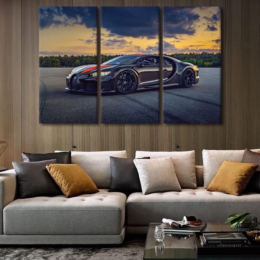 TUMOVO Sports Car Wall Art Decor Painting on Canvas - Speed Racing Pictures for Home Walls - Super Office Art Framed Modern Artwork for Living Room, Men Boys Bedroom, 42" Wx28 H