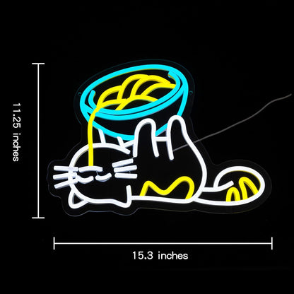 Ramen Cat Neon Sign for Wall Decor Cat Neon Light Ramen Neon Signs Colorful LED Neon Light Cat Noodle LED Neon Sign for Bedroom Kids Room Restaurant Kitchen Pet Store Deocration