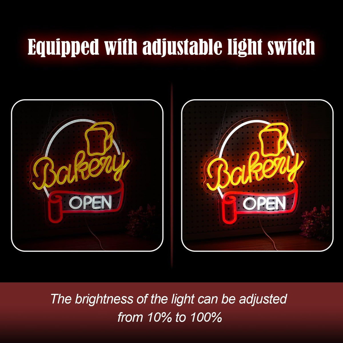 Dimmable Bakery Open Neon Sign USB Open Light Up Sign for Wall Decor Brighter LED Bakery Open Neon Light for Bakery Cake Shop Dessert House Business Decor(12.8 * 12.8 In)