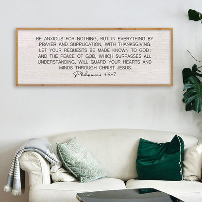 LuZhiQiang Be Anxious for Nothing Wall Decor 32"×12" Philippians 4:6-7 Bible Verse Sign Large Christian Scripture Wood Framed Hanging Decor (Wood)