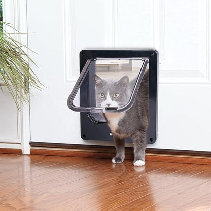 Upgraded Version - Cat Doors Flap (for Cat up to 29.5lb), Magnetic Pet Door with 4 Way Locking for Interior Exterior Doors, Weatherproof Gate, Easy Installation