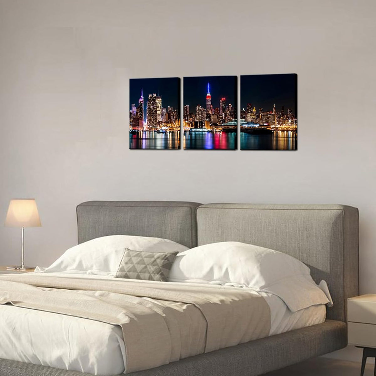 Biuteawal New York City Canvas Wall Art Manhattan Skyline Night View Picture Painting Modern Giclee Canvas Prints Home Office Living Room Wall Decoration