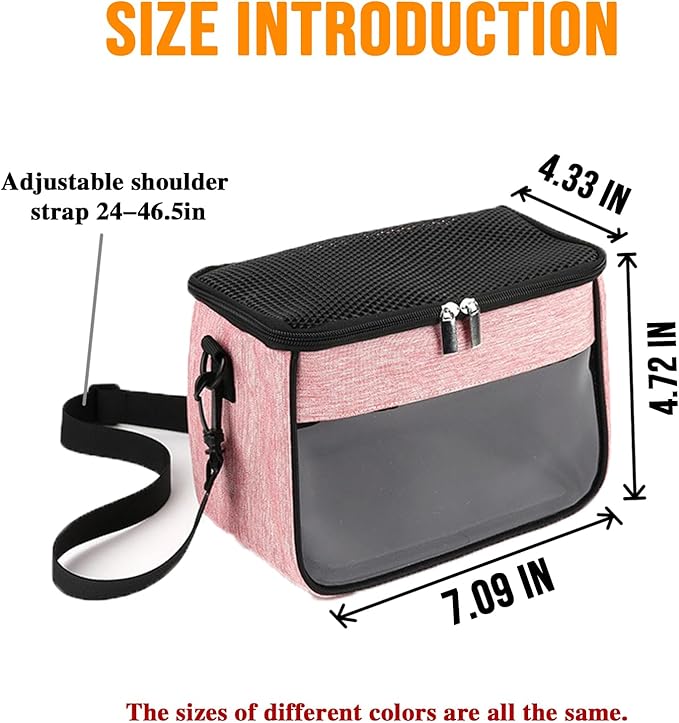 Small Pet Carrier Bag - Single - Shoulder Outdoor Carrier for Hamsters, Sugar Gliders & Flying Squirrels Portable Small Pet Travel Bag (Pink)