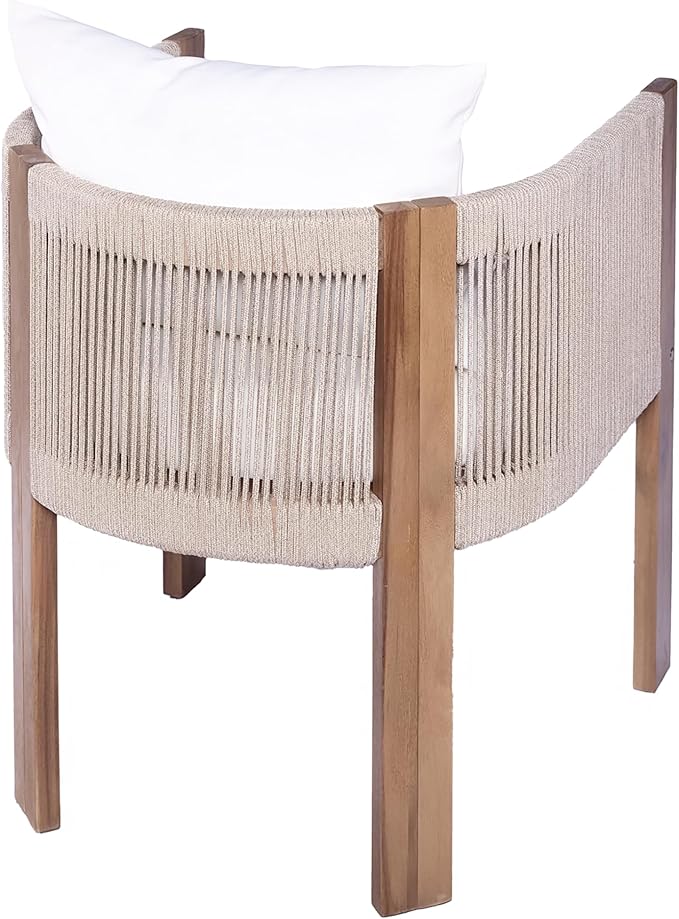 Christopher Knight Home Matera Dining Chair Set of 2, Acacia Wood Outdoor Accent Chair, Farmhouse Patio Kitchen Side Chair, Comfy Reading Chair, Round Backrest and Water Resistant Cushion,Teak+ Beige