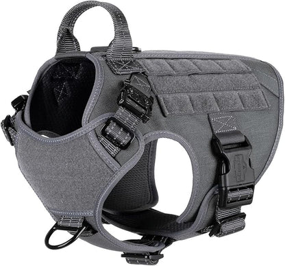 ICEFANG Tactical Dog Harness, Medium Size,2X Metal Buckle,Working Dog MOLLE Vest with Handle,No Pulling Front Leash Clip,Hook and Loop Panel (Grey,M (Pack of 1))