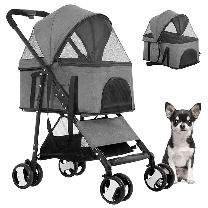 BestPet Pet Stroller Premium 3-in-1 Multifunction Dog Cat Jogger Stroller for Medium Small Dogs Cats with Folding Lightweight Travel & Detachable Carrier,Grey