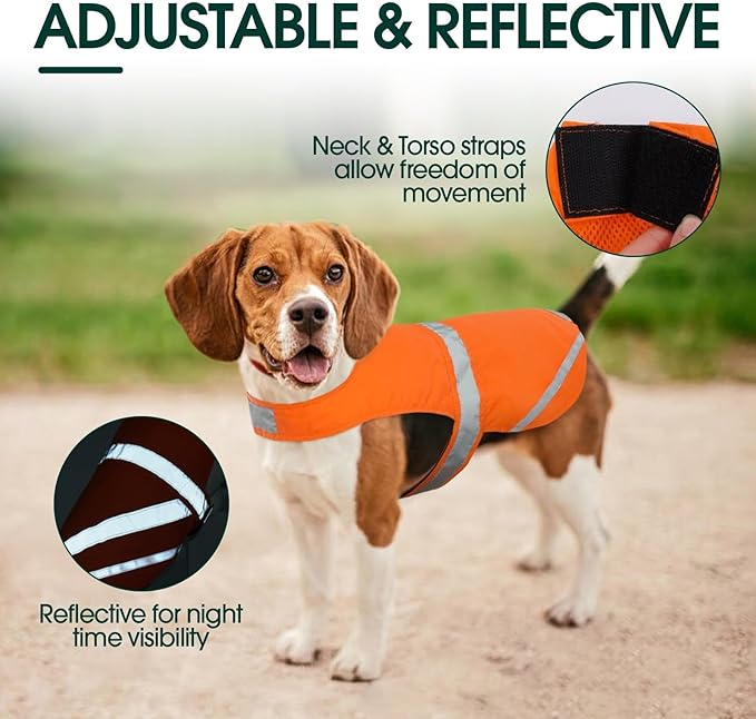 Kuoser Reflective Dog Vest, High Visibility Safety Vest for Medium to Large Dogs, Lightweight Pet Reflective Vests for Hunting Outdoor Activities Walking at Night, Blaze Orange L