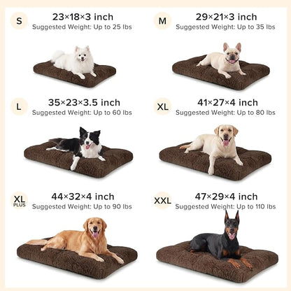 JOEJOY Large Dog Bed Crate Pad, Deluxe Plush Washable Dog Beds Fulffy Soft Kennel Pad Anti-Slip Pet Sleeping Mat for Extra Large Medium Small Dogs, 40" x 27", Brown