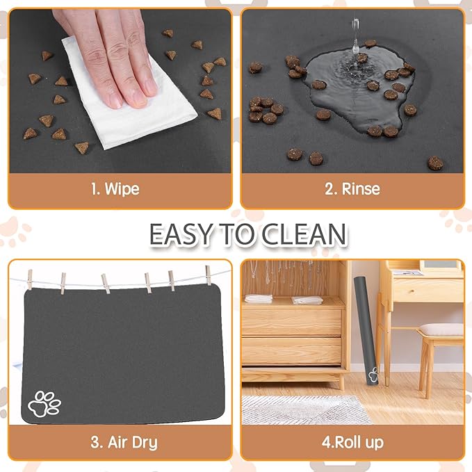 Dog Food Mat, Largest Absorbent Dog Mat for Food and Water, Non Skid Cat Bowl Mat, No Stains Quick Dry Pet Water Dispenser for Messy Drinkers (40"x32")
