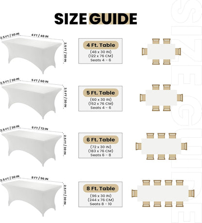 Utopia Kitchen 6FT Spandex Tablecloth [2 Pack, White] 200 GSM Stretch, Fitted, Washable and Wrinkle Resistant Table Cloth Rectangle Cover for Trade Shows, Wedding, Parties [72Lx30Wx30H Inch]