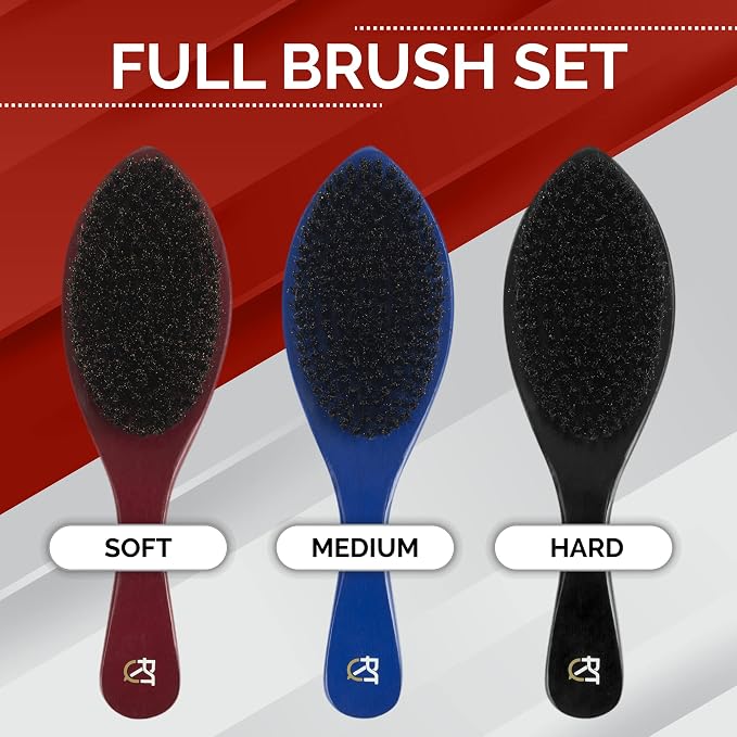 Roman-T Men's 360 Wave Brush Set - Three Handle Brushes for 360 Waves (Soft, Medium & Hard) - Grooming Gift Set