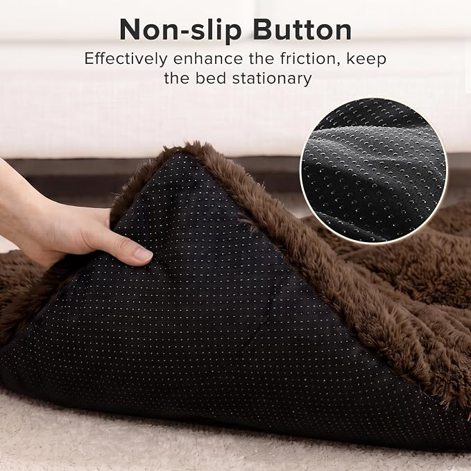 JOEJOY Large Dog Bed Crate Pad, Deluxe Plush Washable Dog Beds Fulffy Soft Kennel Pad Anti-Slip Pet Sleeping Mat for Extra Large Medium Small Dogs, 40" x 27", Brown