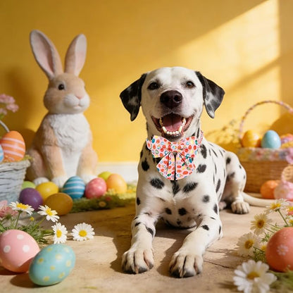Maca Bates Easter Day Dog Collar with Sailor Bow Tie for Extra Small Girl Boy Dogs, Pink Easter Egg,Chick Pattern,Adjustable Durable Soft Breakaway Collars for Male Female Puppy