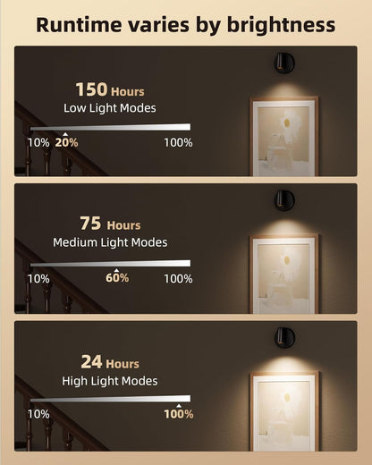 EZVALO Spotlights Indoor with Remote, 5500mAh Rechargeable Picture Lights, Wireless LED Uplighting with Timer＆Dimmable, 3CCT, Display Lights for Plant Painting, Artwork, Accent Lighting (2Pack-Black)