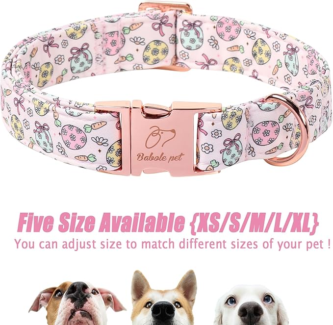 Easter Dog Collar, Pastel Floral Egg Easter Collars for Puppy Small Dogs, Cute Girly Spring Holiday Dog Collars, Adjustable Heavy Duty Female Pet Collar with Metal Buckle XS