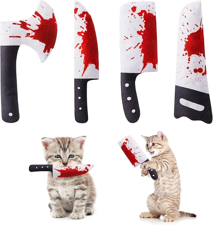 Potaroma 4Pcs Cat Toys, Horror Halloween Knife-Shaped Kitten Catnip Crinkly Sound Toys, Indoor Exercise for All Cat Breeds 6.5 Inches