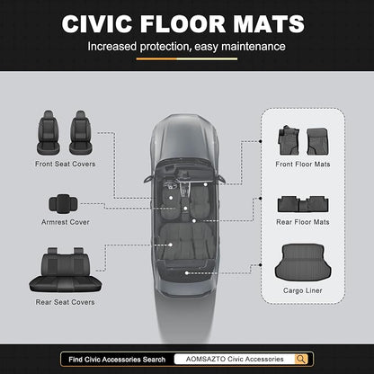 Floor Mats & Cargo Liner Fit for Honda Civic Sedan 2012 2013 2014 2015: AOMSAZTO All Weather TPE Rubber Floor Liners Cargo Mat for Civic Sedan 4 Door Model (Not Coupe), Black