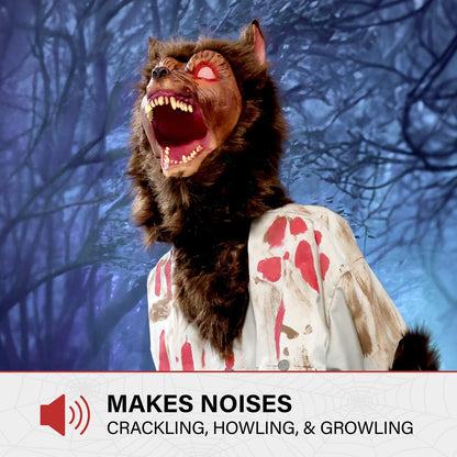 Haunted Hill Farm Howler by Tekky, Battery-Operated, Motion and Sound Activated Animatronic Werewolf with Sound Effects and Lights for Indoor or Covered Outdoor Creepy Halloween Decoration
