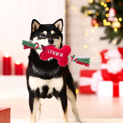 PUPTECK Christmas Dog Squeaky Chew Toys - 3 PCS Funny Santa Plush Stuffed Toys for Puppy Pet Tugging Playing