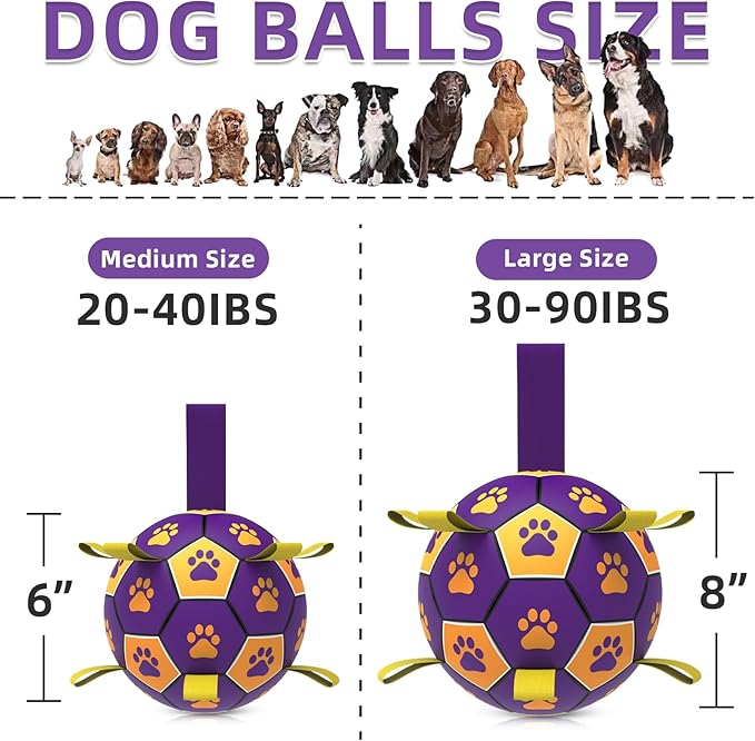 QDAN Dog Ropes Toys, Soccer Ball with Straps, Dogs Water Toy, Durable Dog Balls for Small Medium Breed（6 Inch）