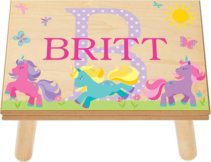 Let’s Make Memories Personalized My Own Name Step Stool - Children’s Step Stool - Sturdy Wood – Non-Toxic Paint, Sealer - Unicorn Design - Natural - 14’Wx9.25”Lx8.75”H - Ages 3+