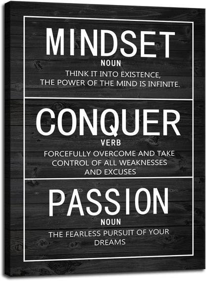 Passion Mindset Conquer Inspirational Poster Motivational Canvas Wall Art Paintings Motivation Artwork Living Room Office Prints Wall Decor Decoration Wooden Framed Ready to Hang [18''Wx 24''H]