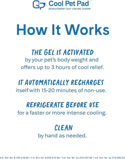 The Green Pet Shop Cool Pet Pad - Medium, Blue - Self-Cooling, Pressure Activated Mat for Dogs & Cats from 21-45 lbs - Non-Toxic Gel, No Water Needed