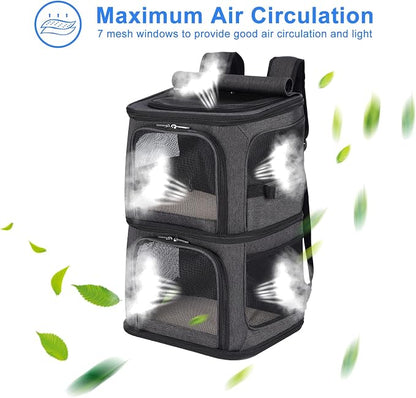 2-in-1 Double Pet Carrier Backpack for Small Cats & Dogs, Black | Portable Pet Travel Carrier with Super Ventilated Design, Ideal for Hiking, Camping and Outdoor Adventures