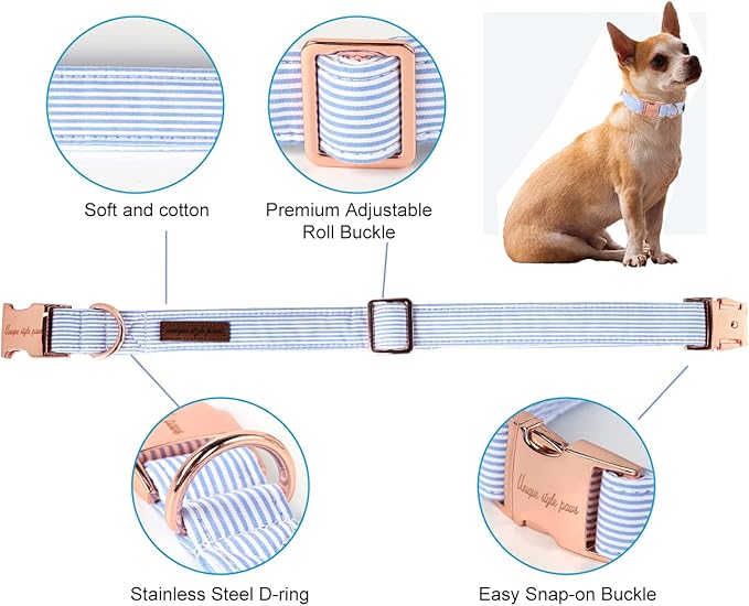 Unique style paws Dog Collar Metal Buckle Blue Stripe Collar Gift Durable Cute Collar for Small Medium Large Boys Girls Dogs