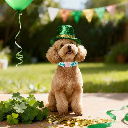 St. Patrick's Day Dog Collar for Large Dogs - Fresh Green Clover Dog Collars, Irish Shamrock Festival Pet Collars, Adjustable Heavy Duty Dogs Collar with Metal Buckle XL