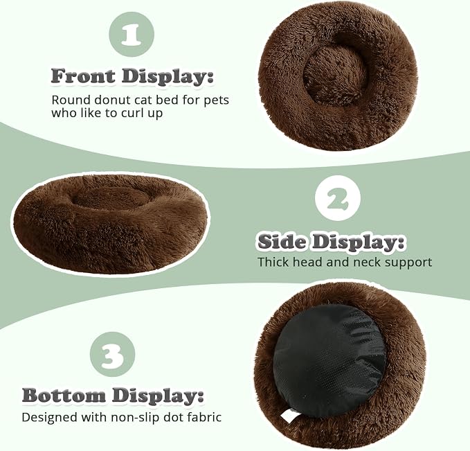 JOLLYVOGUE Dog & Cat Bed, Calming Anti-Anxiety Pet Bed for Small Dogs, Fluffy Donut Cushion for Small and Medium Pets (20")