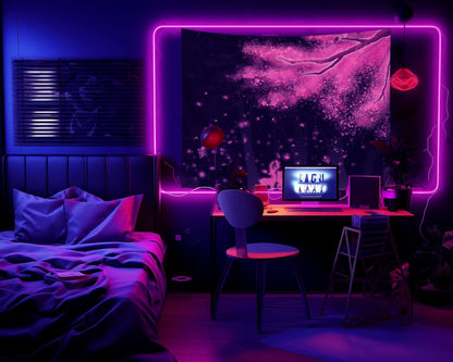 dueeia Blacklight Cherry Blossom Tapestry Wall Hanging Glow in the Dark Uv Nature Tapestries for Bedroom Aesthetic Living Room Wall Decor(78.7"x59.1")