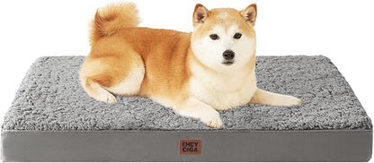 EHEYCIGA Orthopedic Dog Beds for Large Dogs with Removable Washable Cover, Light Grey, 36x27