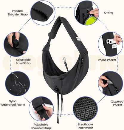 Dog Sling Carrier for Small Dogs & Cats,Pet Carrier Sling Bag with Adjustable Straps,Comfortable & Secure Travel Crossbody Bag for Puppies Up to 19lb,Airline Approved pet Carrier (Black)