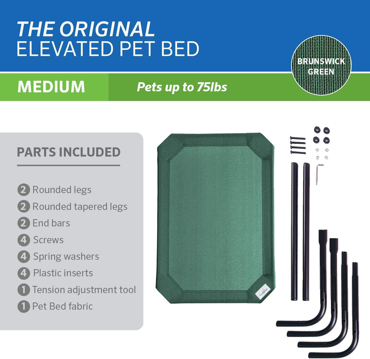Coolaroo The Original Cooling Elevated Pet Bed, Medium, Brunswick Green